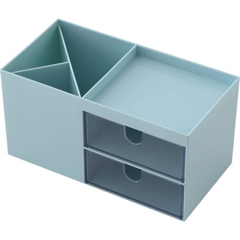 Organisateur de bureau - Organisateur de maquillage - 2 tiroirs transparents + 3 compartiments - 17,6 x 9 x 9,2 cm - Pour salle de bain bureau coiffeuse - 1 pièce (1/5)