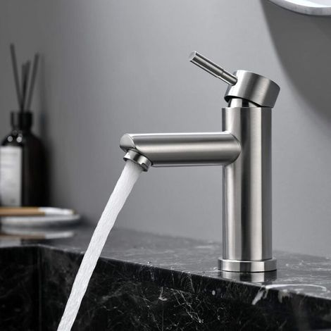 Robinet Lavabo Evier Monocommande Mitigeur en 304 Design Moderne de Salle Bain Chaude et Froide Réglable Acier inoxydable Acier (1/4)