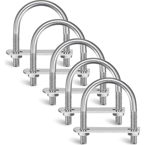 Lot de 5 étriers en U avec filetage M6 60 x 80 mm en acier inoxydable 304 - Colliers de serrage en U avec écrous - Sangles de cadre pour fixation de clôture, tube (1/5)
