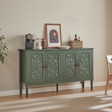 Buffet vintage vert 160 x 40 x 89 cm avec reliefs sculptés et rangement HAVRYA (1/5)