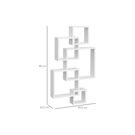 Étagère murale blanche en sapin avec 5 cubes et 9 compartiments, 49,5 x 10,2 x 86 cm pour salon, bureau et chambre (1/5)