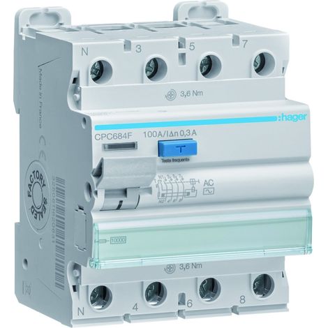 Interrupteur différentiel 3P+N 100A 300mA type AC S - HAGER CPC684F (1/4)