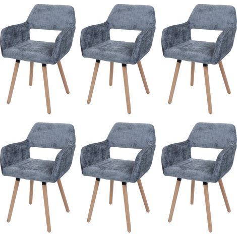 [NON UTILIZZATO] Set 6x sedie da pranzo HHG-867 II, poltroncina cucina imbottita, legno Stoffa/tessuto ciniglia (465g/m²), grigio scuro (1/5)