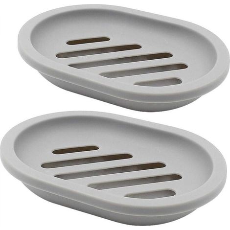 Set di 2 portasapone con scolapiatti, supporto e contenitore per sapone, facili da pulire, asciugano, impediscono al sapone di gocciolare (grigio)