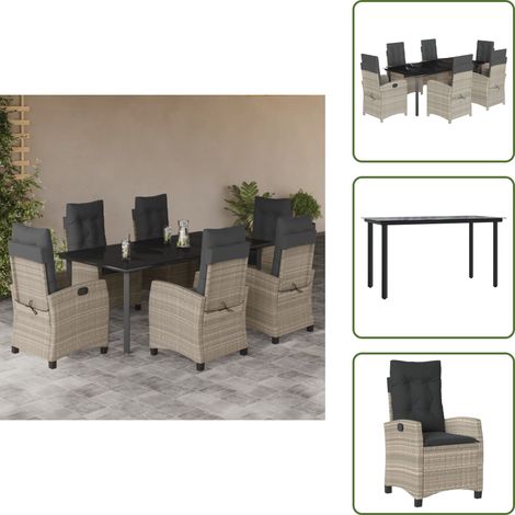 Cojines para sillas - vidaXL Set comedor jardín 7 pzas y cojines ratán sintético gris claro - Mesa de jardín