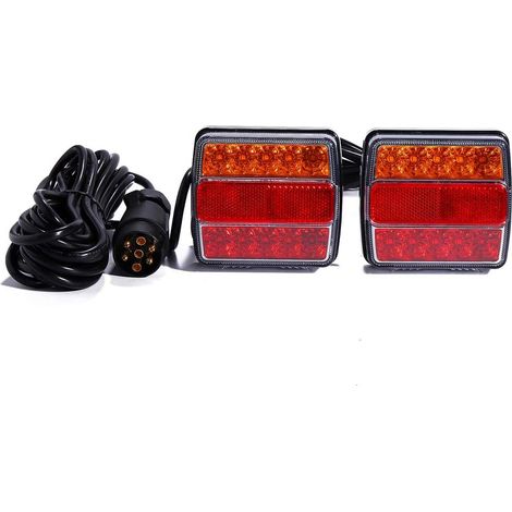 Juego de 2 luces traseras LED para remolque de 12 V con reflector integrado, cable de 7,5 m, enchufe de 7 pines, luz trasera izquierda y derecha, con marcado E para tráfico por carretera. (1/5)