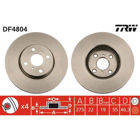 DISQUE DE FREIN AVANT DF4804 TRW