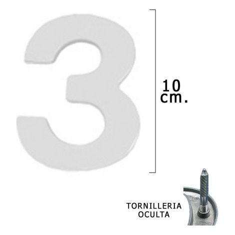 Metallzahl "3" Silber Matt 10 cm. mit versteckten Schrauben (Blister 1 Stück)