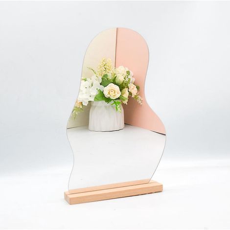 miroir De Maquillage En Acrylique Irrgulier 2, Miroir D'habillage Sans Cadre, Miroir Esthtique De Bureau, Support En Bois (1/5)