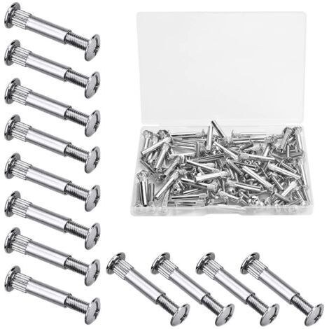 60 PCS M4 Vis Assemblage Meuble Vis de Connexion avec Boulon Vis de Raccordement en Fer Nickelé Vis de Connecteur de Meuble pour Bois de 31 à 40 mm d'Épaisseur, Armoire, Porte, Lit(Argent) (1/5)