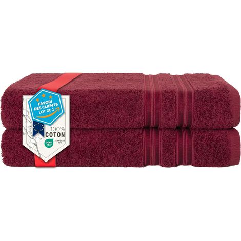 Lot de 2 Serviettes de Bain 100% Coton de qualité supérieure - Grandes Serviettes de Bain - 70 x 140 cm - Douces, absorbantes et à séchage Rapide - Bordeaux (1/5)