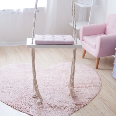 Kinder Hängeseil Schaukelstuhl Sicherheit Holz Schaukelsitz Zimmer Hängemattenstuhl Indoor Brettschaukel Holzsitz mit Kissen (1/5)