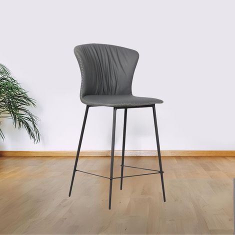 Sgabello con schienale avvolgente colore antracite e gambe in metallo nero - Core (1/5)