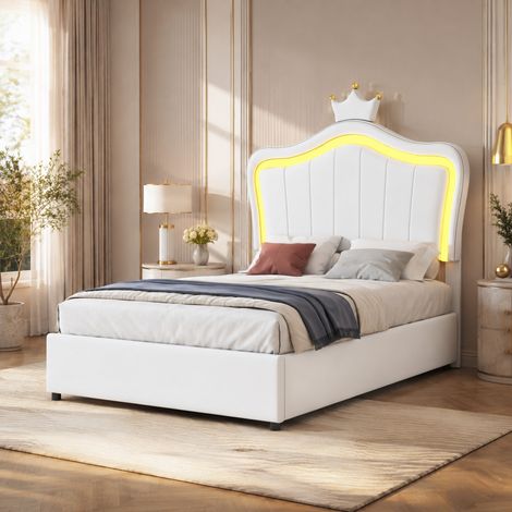 CHICFURN Letto imbottito per bambini 90x200 cm in ecopelle bianca con LED e contenitore idraulico (1/5)