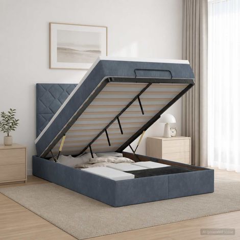 Cama otomana con colchón Gris oscuro 120 x 200 cm Terciopelo (1/5)