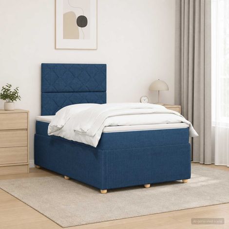 vidaXL Cama box spring con colchón con cabecera Azul 120 x 190 cm Tela (1/5)