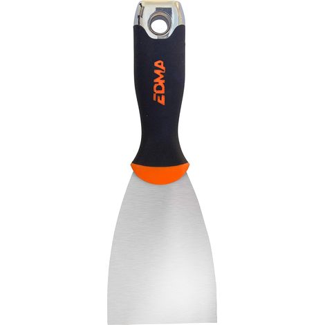 1 - Couteau à enduire - Lame souple - Acier inoxydable finition miroir - Manche ergonomique bi-matière - Pour travaux de plâtre et peinture - Argent - 8 cm