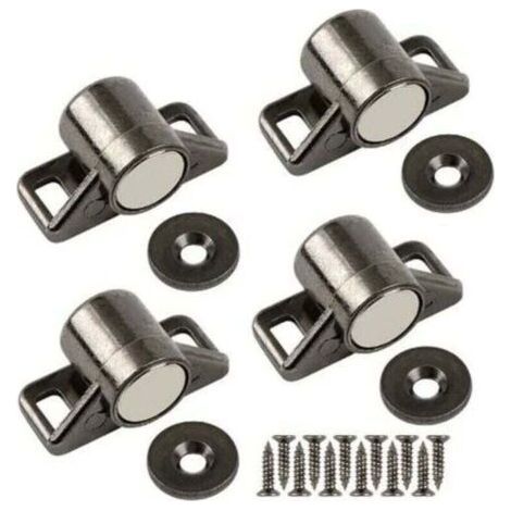 Magnetic Door Magnet, Powerful Closet Door Magnet Zinc Alloy Magnetic Latch for Sliding Cupboard Door, Kitchen, Cupboard, Drawer and Furniture(Black Set of 4) (1/4)