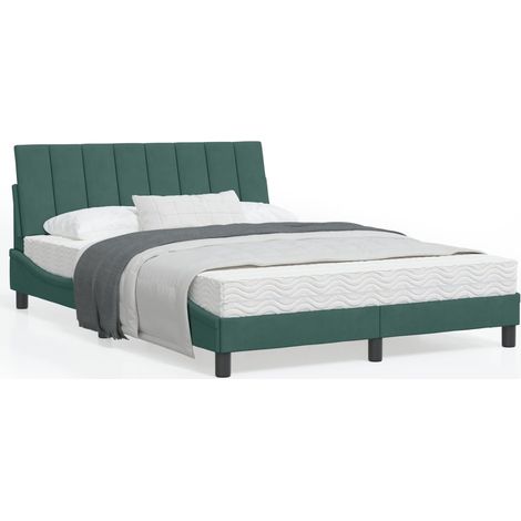 Cadre de lit avec tête de lit Vert foncé 140x200 Velours (1/5)