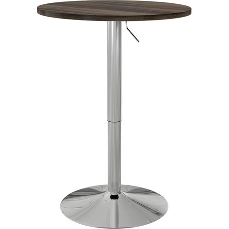 Table haute de cuisine, table de bar ronde pour 2 personnes, hauteur réglable, plateau pivotant à 360°, 60 x 60 x 91 cm, noyer (1/5)