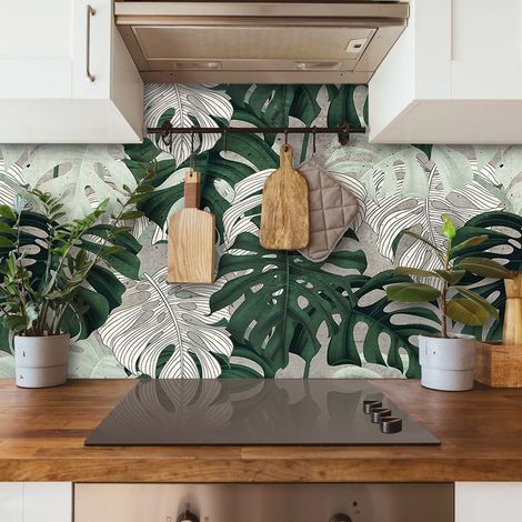 Credence Adhesive pour Cuisine Autocollant mural fantaisie tropicale 180x60 cm fabriqué en Italie avec encre non toxique, ignifuge et résistant à l'eau (1/5)