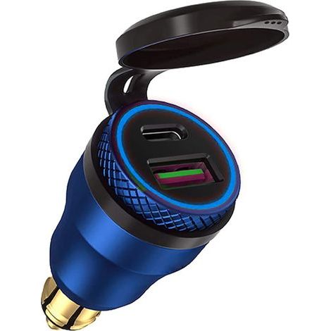 (Light Red Shell) Motorcycle USB Cigarette Lighter Adapter Dual USB Socket 12V PD 3.0 & QC 3.0 for BMW Motorrad