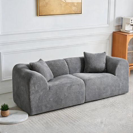 Canapé d'angle 2 places en velours gris design compact (1/5)