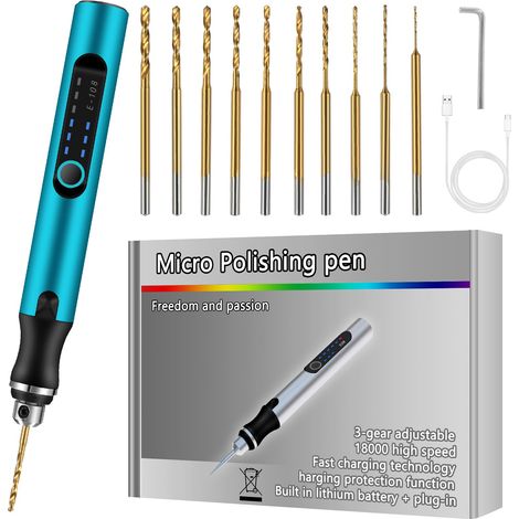 Mini Stylo Perceuse Électrique, Mi-ni Per-ceuse Éle-ctrique à 3 Vitesses, Mini Perceuse Électrique Manuelle, Avec 10 Petits Forets (1/4)