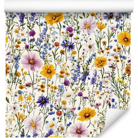 Wildblumen-Tapete, hellgrau und beige, für Wohn- und Schlafzimmer, 50 x 1000 cm (1/5)