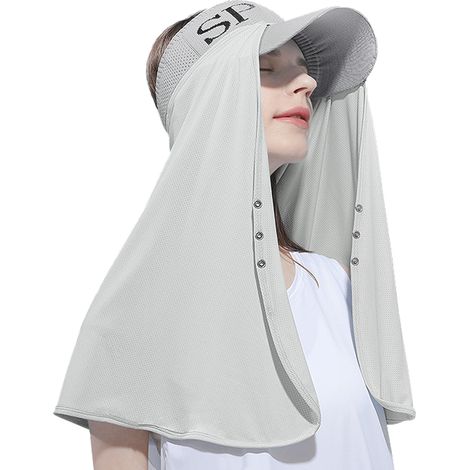 Chapeau-rideau de protection solaire pour l'été, protection du cou en extérieur, châle long en soie glacée anti-UV, masque avec chapeau (1/5)