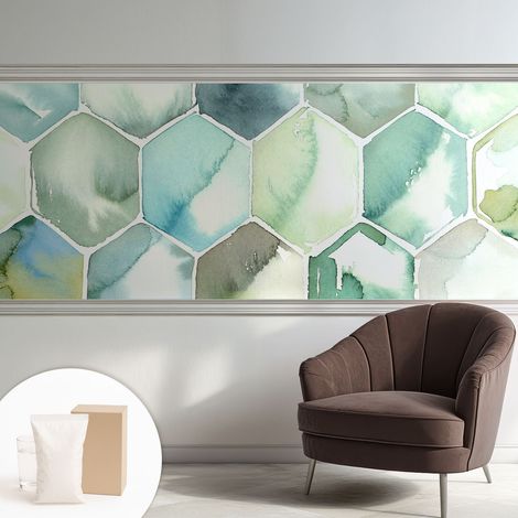 Papier peint intissé pour salon chambre à coucher peint imprimé Installation facile - Colle incluse gratuite Hexagones pastel 250x104 cm (1/5)