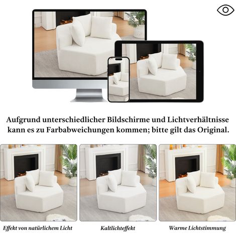 Fauteuil lounge hexagonal individuel en chenille douce, design modulaire et polyvalent (1/5)
