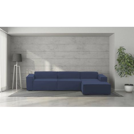 Dmora - Canapé fixe Dmaiol, Canapé modulable 4 places avec péninsule droite, 100% Made in Italy, Canapé moderne en tissu, Cm 340x170h70, Bleu (1/5)