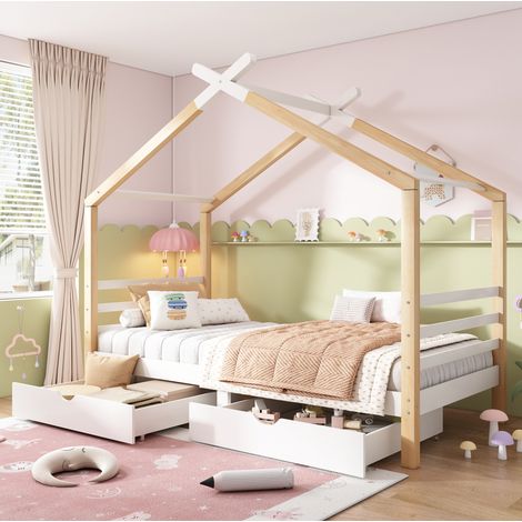 letto contenitore 90x200 casa con cassetti bianco MDF OKMYHOME (1/5)