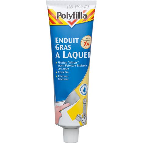 Polyfilla Enduit Gras à Laquer - Finition miroir avant peinture brillante ou laque - Intérieur et Extérieur - Pâte tube 125ml