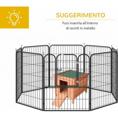 Cage extérieure pour lapins en bois, toiture bitumée avec rampe anti-dérapante, coloris rouge-orange, dimensions 42x51x43 cm (1/5)