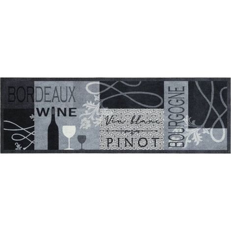 Tapis de cuisine lavable imprimé Wine gris 60x180 cm velours (1/5)
