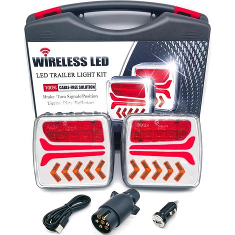 Feux arrière LED sans fil pour remorques avec aimant, kit de feux arrière sans fil 12 V - Étanche, rechargeable, homologation E (1/5)
