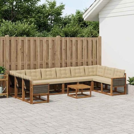 vidaXL Outdoor-Sofagarnitur mit Kissen 11 pcs Natur und Beige (1/5)