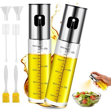 Lot de 2 pulvérisateurs d'huile pour huile alimentaire et vinaigre, flacon pulvérisateur d'huile d'olive précis, pour salade, barbecue, avec graduation et entonnoir (1/5)
