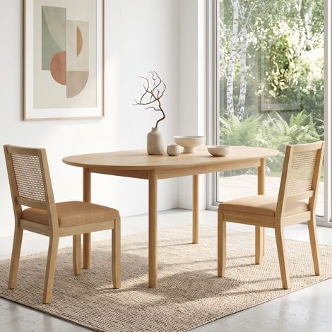 Lot de 2 Chaises Bois Massif et Cannage Natural - Chaise rétro mid-century - Chaise de Cuisine Confortable avec Ressorts (1/5)