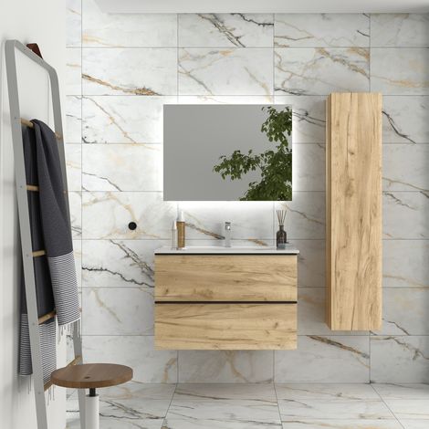 Mueble de baño Nabua 80 cm Roble con tirador de pestaña con lavabo (1/5)