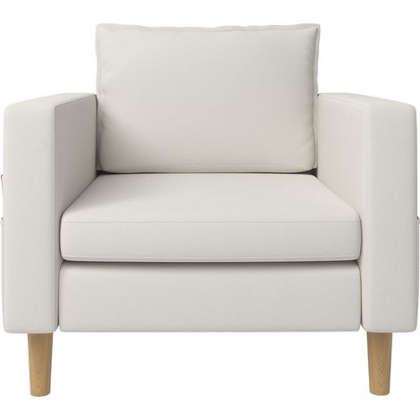 Sillón individual beige de chenilla con cojín y bolsillo lateral (1/5)