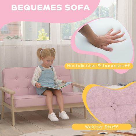 Fauteuil et canapé enfant en bois, revêtement velours aspect tissu, pour filles et garçons de 3 à 15 ans, rose