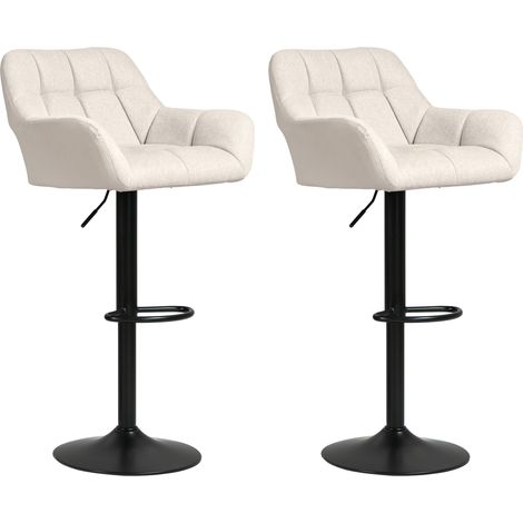 Tabourets de bar lot de 2, design rétro, réglables en hauteur, similicuir, aspect lin, crème et noir (1/4)