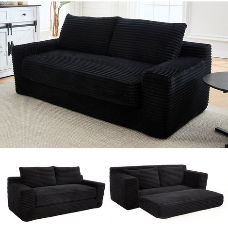 Divano letto 2 posti in tessuto nero con memory foam, senza montaggio HAVRYA (1/4)