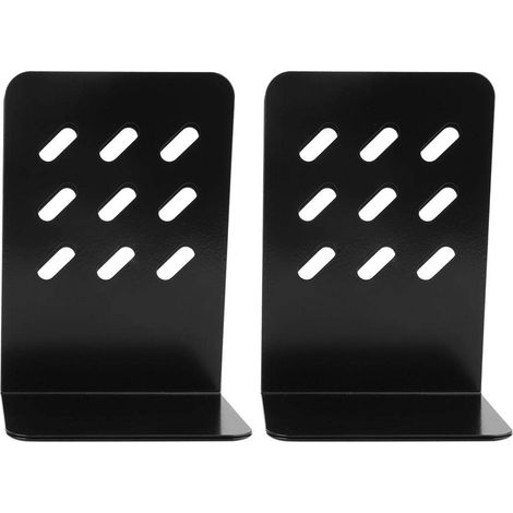 Serre-Livres, 1 Paire de Support de Livre Noir, Serre-Livres de Style Simple, Serre-Livres en métal pour étagères, Base antidérapante pour décor de Table d'école(9 Treillis) (1/5)