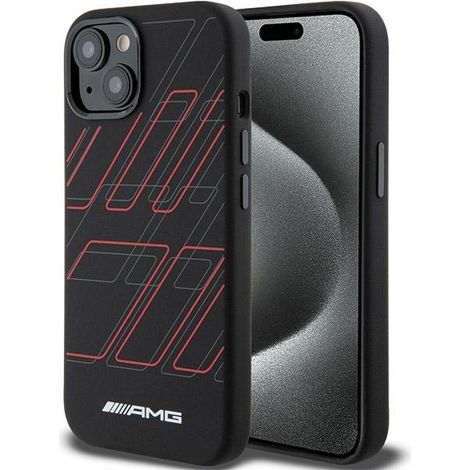 Funda rígida de silicona AMG AMHMP15M23SSPK para iPhone 15 Plus / 14 Plus de 6,7 pulgadas, color negro/negro, con diseño de rombos grandes y MagSafe. (1/5)