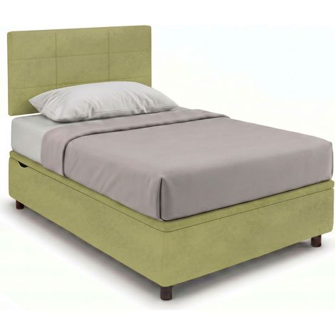 Letto Singolo Contenitore Imbottito 80x190 cm Microfibra Tè Verde BoxMax Testata Square (1/5)