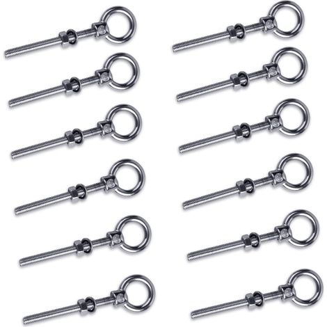 12 x Boulon à œil avec filetage métrique, M6 x 60 mm Boulon Anneau Ecrou à œil en acier inoxydable 304, Vis à œil Boulons à crochet